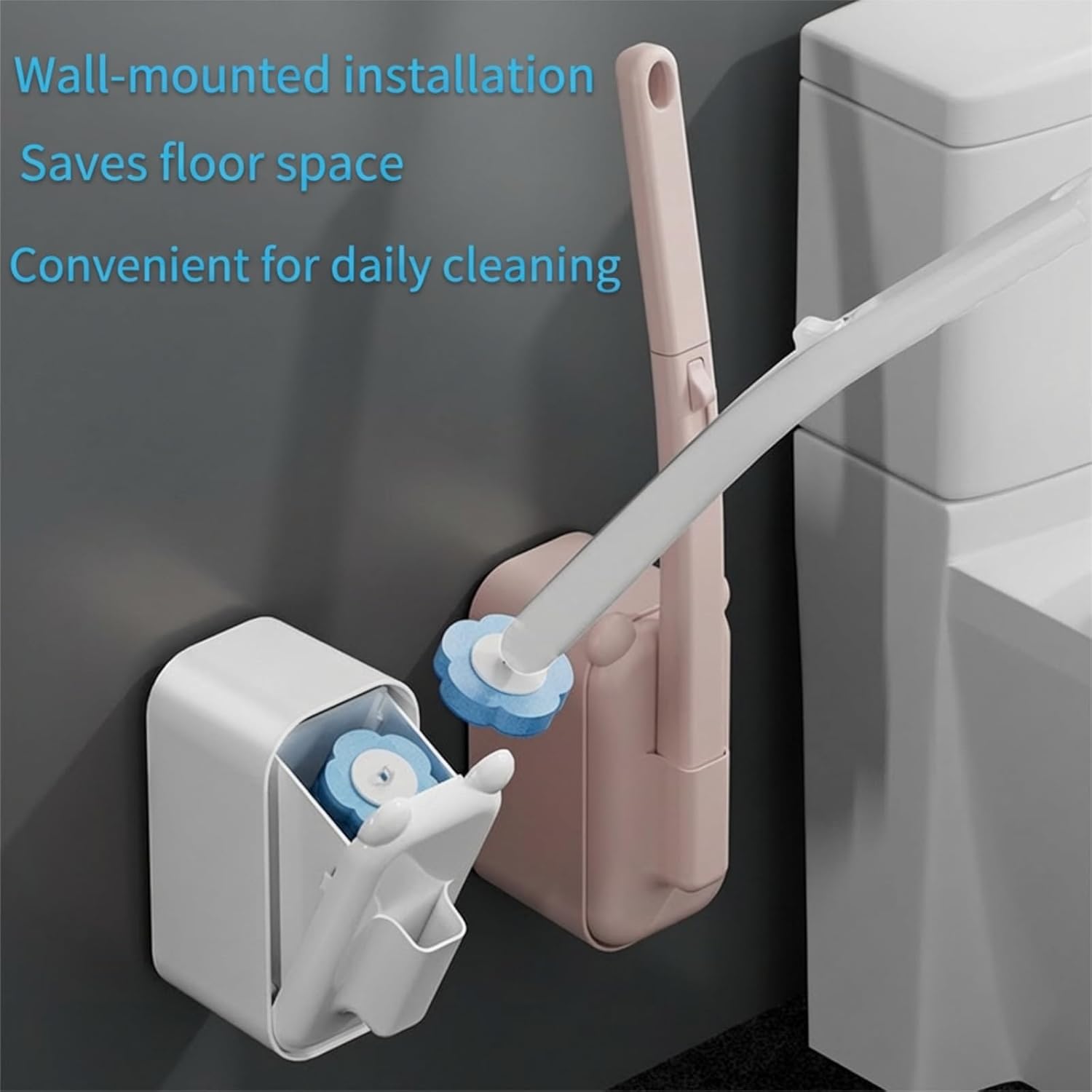 Disposable Wall Mounted Toilet Brush with 48 Refills